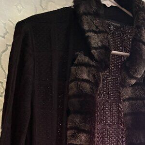 Wing Wang Black Knitt with Faux Fur Jacket Women's Size 1X